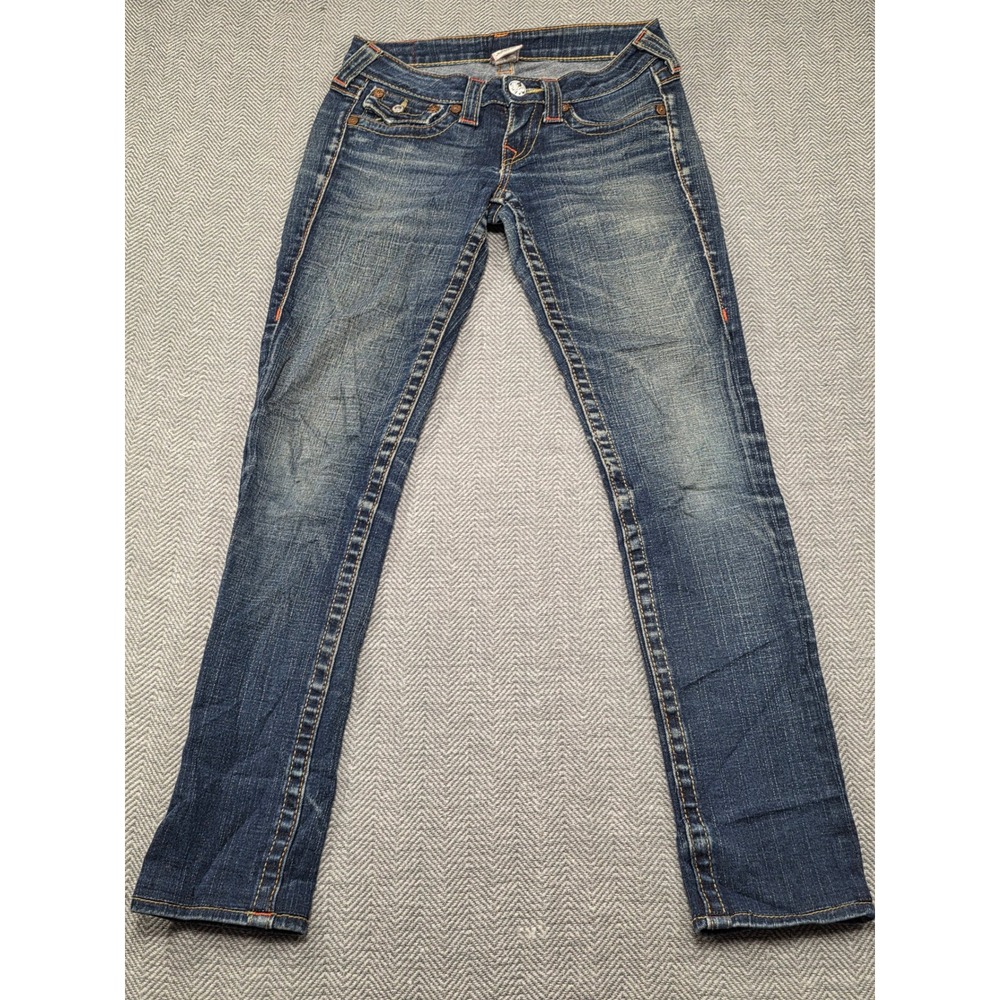 True Religion Julie Skinny Jeans Womens 24 Medium Wash Blue Low Rise Made in USA
